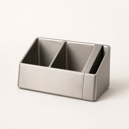 Axis Desk Organiser in brushed silver — product view