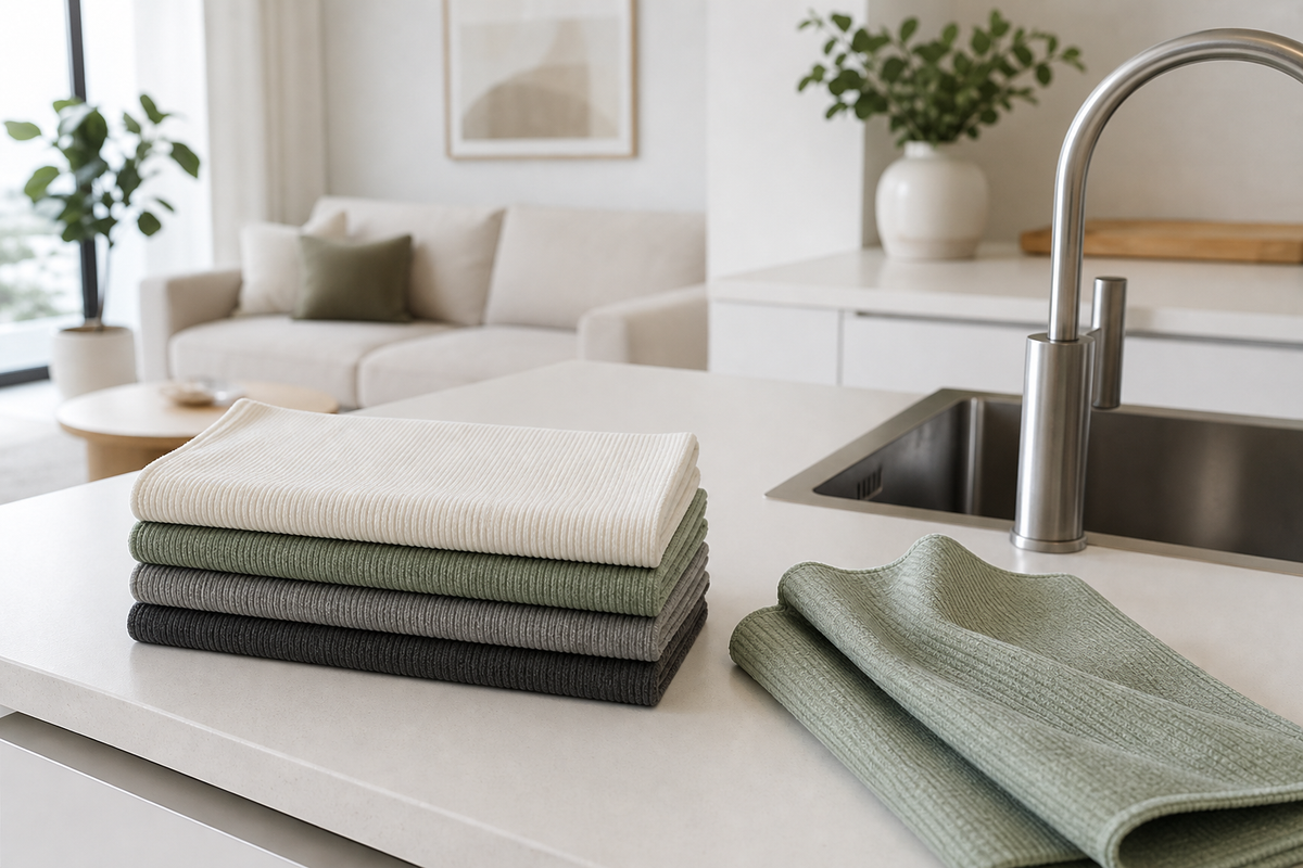 Line Microfibre Cloth Set — in-home view