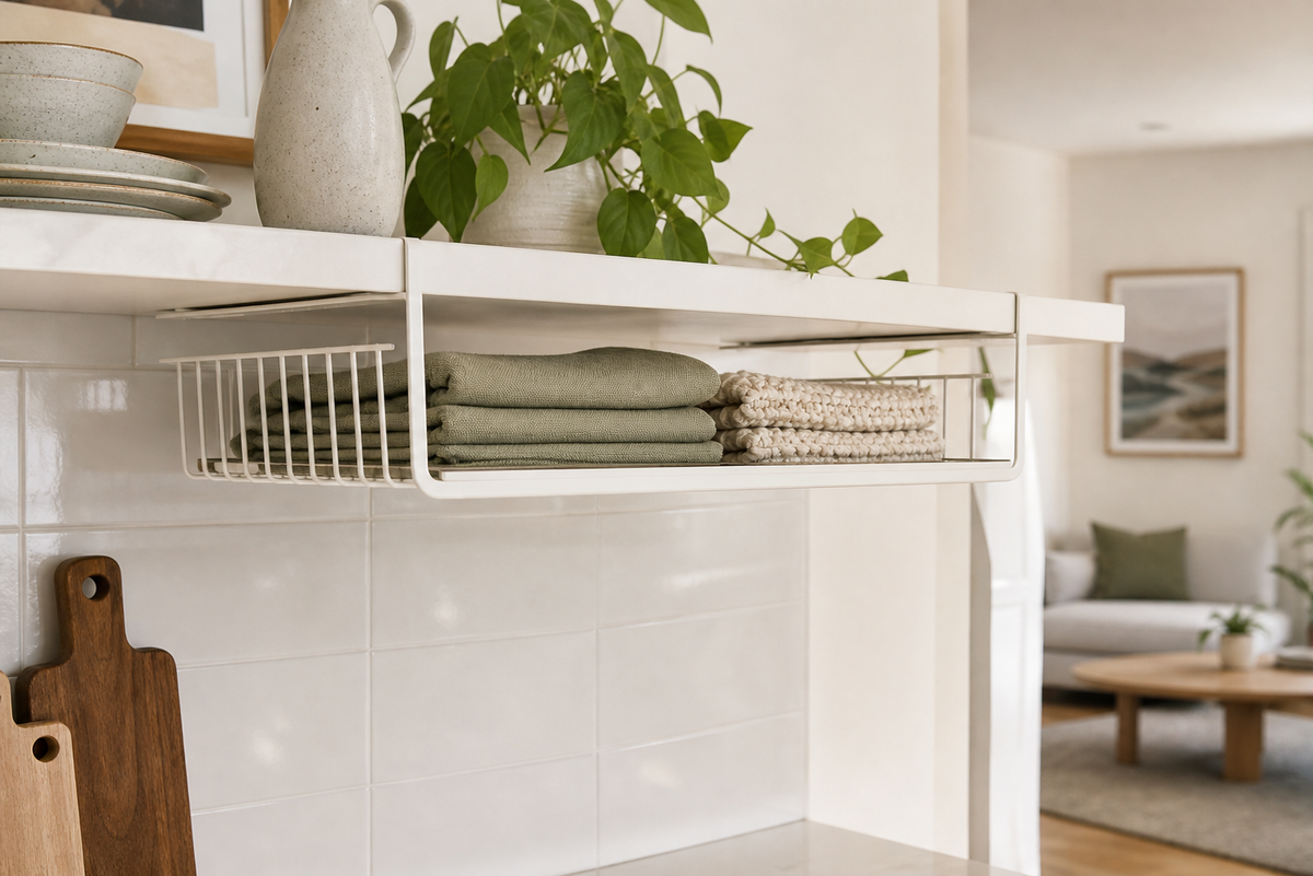 Slide Under-Shelf Basket — in-home view