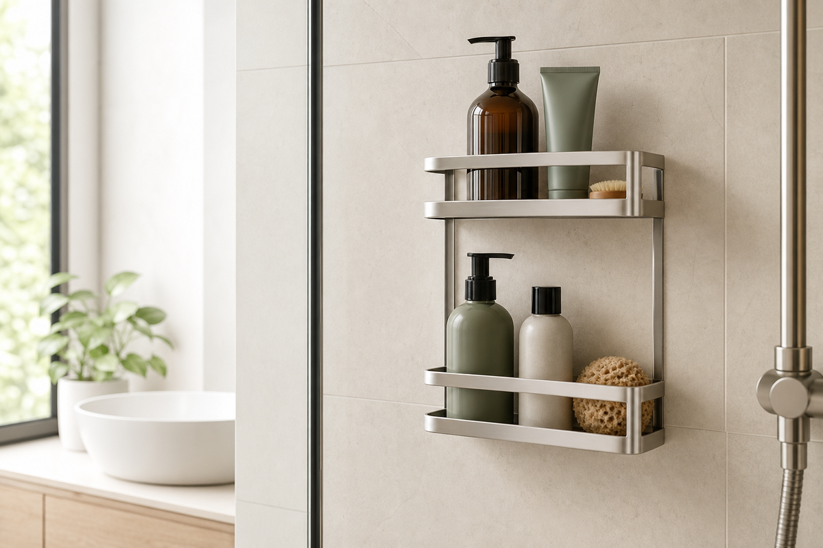 Frame Shower Caddy — in-home view