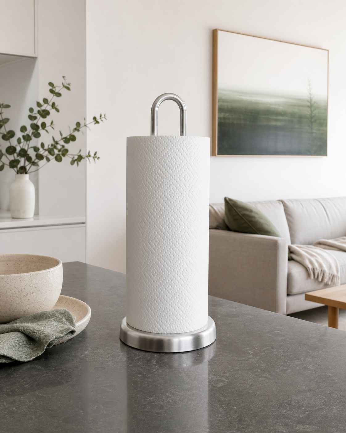 Arc Paper Towel Stand — in-home view